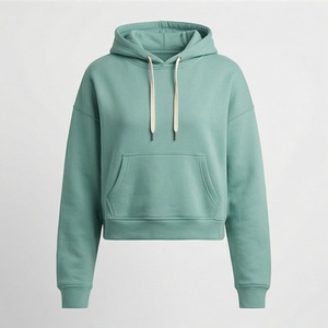Haut à capuche tricoté surdimensionné de haute qualité pour femme, collection Automne Hiver Été 2025, style Jogger Jumper, coupe courte personnalisée, 380 g/m² - Product Image 1