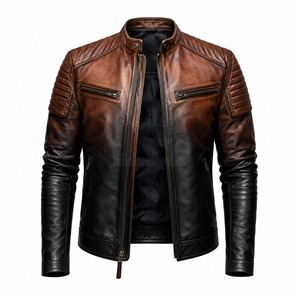 <b>Men</b>’s Premium Brown Shearling <b>Leather</b> <b>Jacket</b> Warm Fleece Lined Winter Biker Coat Zip Up Casual Luxury Outerwear Style - Product Image 1