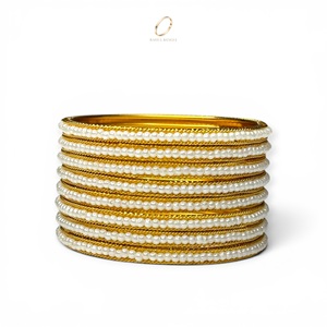Wholesale Premium Gold Plated Pearl Bangles Set for Women Traditional Indian Bridal Fashion Jewelry at Lowest Price - Product Image 2