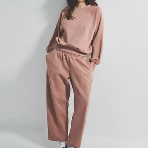 Conjunto de Sudadera Oversize de Cuello Redondo y Pantalones Deportivos para Mujer, Color Sólido, Tejido de Punto, Manga Larga, Ropa de Otoño, Transpirable, de Algodón y Fibra de Bambú - Product Image 2