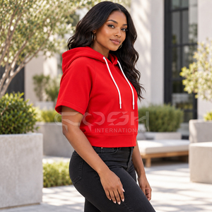 Sudadera Corta con Capucha Roja de Manga Corta para Hermanas de la Hermandad Cosh International, Color Sólido, Algodón Transpirable, Informal - Product Image 4