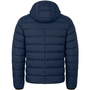 Manteau d'hiver à capuche bleu marine pour homme, coupe ample, fermeture éclair décontractée, couleur unie, léger, en polyester doux - Product Image 2