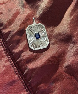 9KT <b>Gold</b> Natural Blue Sapphire & Diamonds Octagon Shape Fine Jewelry Embossed Unisex <b>Pendant</b> - Product Image 1