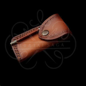 Custom Handmade Damascus Steel Pocket <b>Knife</b> <b>Handle</b> Cow <b>Bone</b> Brass Bolster With Leather Sheath Compact Folding <b>knife</b> - Product Image 6