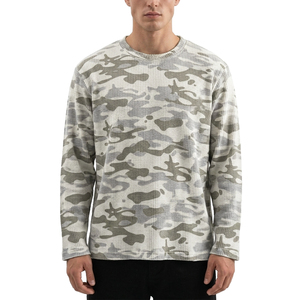 Camiseta de Manga Larga para Hombre, Tejido Waffle, Corte Holgado, Estampado Digital de Camuflaje, 100% Algodón, Estilo Urbano, Alta Calidad - Product Image 1