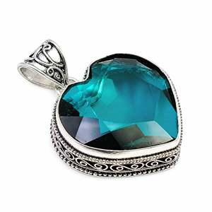Pendentif Cœur en Argent Sterling 925 avec Topaze Bleue de Londres, Breloque Facettée, Bijou en Pierre Précieuse, Vente en Gros - Product Image 1