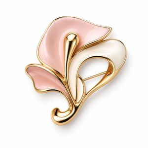 Broche de luxe abstraite vintage élégante en alliage de zinc martelé, plaqué or 18 carats, avec zircon pavé, motif feuille florale - Product Image 1