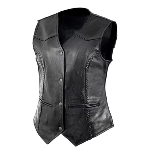 Gilet sans manches en cuir respirant pour homme MIRZ INTERNATIONAL, modèle 0017, avec fermeture éclair et col en V, idéal pour la moto en hiver - Product Image 1