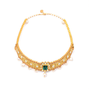 1 Gram Gold-Plated Stainless Steel Pearl Rhinestone Choker Necklace with Oxidized Polish Finish Regular Length for Wedding - Product Image 2