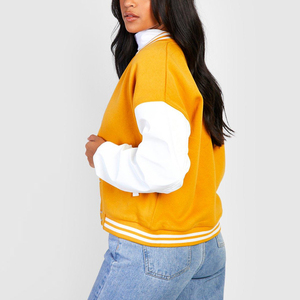 Best Variety Stylish Women's Crop Varsity Jacket Long Sleeve Short Length Turn-Down Collar Woman's Warm Breathable Cotton - Product Image 3