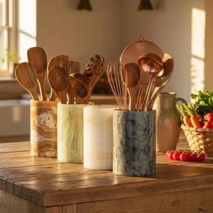 Porte-cuillères de cuisine en marbre, support de rangement lourd pour comptoir, organisateur élégant pour maison moderne - Product Image 5