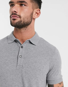 Polo de Manga Corta para Hombre, Color Gris Sólido, Algodón Piqué, Casual, Transpirable, Corte Regular - Product Image 4