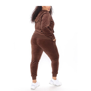 Women Hooded Tracksuit <b>Set</b> Solid Brown Full Sleeve Zipper <b>Jogger</b> Pants <b>Plus</b> <b>Size</b> Casual Autumn Wear 100 Polyester - Product Image 4