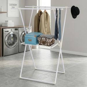 Meuble de rangement ménager, séchoir à linge pliable et réglable en forme de X à double barre, compatible avec les armoires, tube en acier - Product Image 1