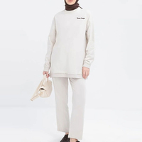Ensemble de sport décontracté musulman pour femme, haut long, pantalon et hijab à capuche boutonné, en tricot respirant, couleur unie, style modeste islamique