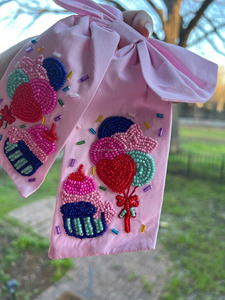 Pince à cheveux en satin personnalisée faite à la main filles perlée nœud rose Cupcake coeur broderie mignon fête d'anniversaire taille personnalisée mariage - Product Image 2