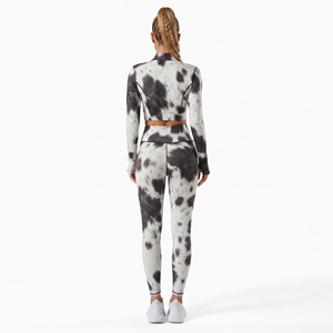 100% Polyester <b>Women</b> Cow Print Yoga Set Sleeveless Compression Crop Top High Waist Printed <b>Leggings</b> Polyester Spandex Yoga Set - Product Image 4