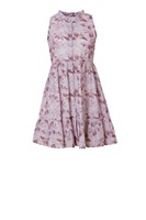 Robe mini trapèze pour femme en coton tissé 100% respirant et écologique, motif floral ajouré vintage, taille élastique, coupe ajustée, couleur lilas, collection printemps
