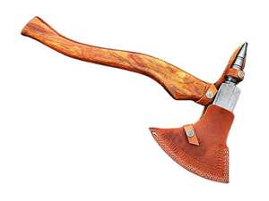 Hache large en acier Damas de qualité industrielle, multifonctionnelle pour le camping et le travail du bois, avec manche en bois pour le bricolage en extérieur - Product Image 6