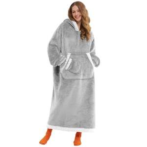 Oversized Wearable <b>Blanket</b> <b>Hooded</b> Sweatshirt Soft <b>Sherpa</b> Lined Solid Hoodie Pullover for Women Kids Autumn Winter Spring - Product Image 1