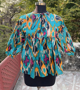 Tunique en coton imprimé pour femmes, col rond, mini-robe courte, décontractée, confortable, tenue d'été - Product Image 5