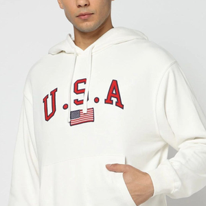 Sweat à capuche unisexe blanc court 100% coton avec poche avant, vêtement d'hiver - Product Image 4