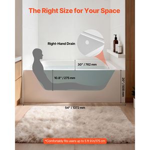 Vasca da Bagno Contemporanea in Acrilico 54" X 30" con Comfort per Immersione e Ampio Foro di Scarico a Destra con Troppopieno - Product Image 2