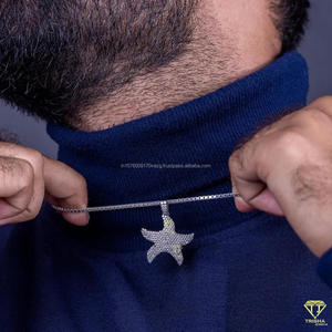 Collier Pendentif Étoile de Mer Sertie de Diamants Moissanite en Argent Sterling 925, Bijou Hip Hop de Luxe Thème Océan pour Hommes et Femmes - Product Image 4