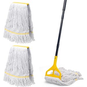 Mopa Industrial de Alta Resistencia con 3 Cabezales de Repuesto Extra Grandes, Mango Largo de 59 Pulgadas con Extremo Encurvado para Limpieza de Pisos - Product Image 1