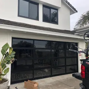 Top Grade Supplier Customized Electric Sectional Folding Black Frosted Glass Panel Aluminum Frame Double Garage Door