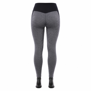 Leggings de yoga taille haute gris uni sans coutures avec ceinture noire, fermeture élastique, extensibles, séchage rapide, 220g - Product Image 6