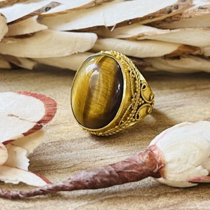 Fashionable High Demand Boho Tiger's Eye <b>Ring</b> Brass <b>Statement</b> <b>Ring</b> Women 18k Gold Plated Filigree Boho Floral Wholesale <b>Ring</b> - Product Image 5