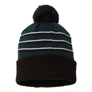 Bonnet rayé avec pompon rouge, bleu marine et blanc, tricoté, hiver, unisexe, adulte, décontracté, extérieur, 100% acrylique - Product Image 3
