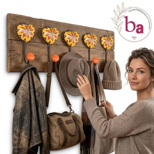 Porte-clés mural multifonctionnel en céramique orange, motif floral élégant, fait main, design cœur, durable - Product Image 2