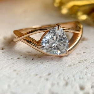 Moissanite 1CT Triangle Cut Eye Shapes Solitaire <b>Ring</b> Original <b>925</b> <b>Silver</b> <b>With</b> Gold Plated Fine Romantic Style Gift For Lovers - Product Image 1