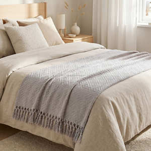 Contemporary Color Block <b>Woven</b> <b>Blanket</b> 140x200 cm Oversized Cotton Bed Throw Coastal Lounge Decor - Product Image 2