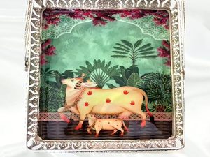 En gros, ensemble de plateaux et pots en corne Pichwai, faits main, au toucher réel, motif animalier indien, pour cadeau de remerciement - Product Image 4