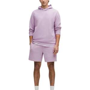 Conjunto de Sudadera con Capucha y Pantalones Cortos de Forro Polar para Hombre, Color Lavanda, Tejido de Punto, Estilo Casual para Verano - Product Image 1