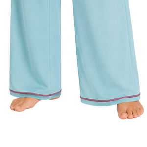 Manufacturer Sky Blue And Mauve Women Long Sleeve <b>Crop</b> <b>Pajama</b> Set Floral Embroidery Soft Cotton Knit Wide Leg Sleepwear OEM - Product Image 4