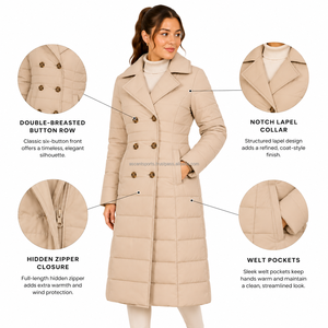 High Quality OEM Bulk <b>Women</b>’s Long <b>Hooded</b> Puffer <b>Jacket</b> Thick Warm Waterproof Down Coat Elastic Waist Packable Fleece Lined <b>Fur</b> - Product Image 6