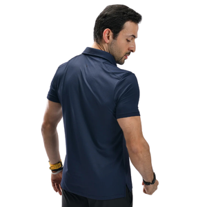 Polo pour homme en tissu gaufré bleu marine, léger, en polyester et élasthanne, respirant, anti-humidité, coupe ajustée, pour le golf, décontracté, OEM - Product Image 2