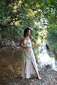 Jupe longue en coton style bohème avec détails tissés tribaux, fentes hautes et taille élastique, jupe fluide pour festival, cadeau pour elle - Product Image 4