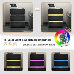 Black 3-Drawer Side Cabinet <b>Bedside</b> <b>Table</b> Nightstand RGB <b>LED</b> with Charging Station and USB Ports for Bedroom Sets - Product Image 6