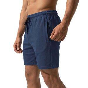 Shorts pour homme en piqué 100% coton bleu marine avec cordon de serrage à la taille, décontractés, respirants, longueur bermuda, couleur unie, tissu tricoté - Product Image 5