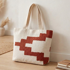 Bolso Tote Kilim con Patrón Chevron, Venta al por Mayor en India, Bolso de Hombro Ligero Kilim con Doble Asa para Damas, Bolso para Ropa - Product Image 6