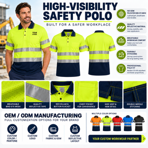 Polo de sécurité industriel personnalisé OEM ODM avec panneaux contrastants, bande réfléchissante, respirant, imperméable, en coton, haute visibilité - Product Image 1