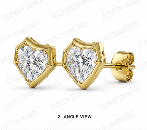 Elegant heart shaped solitaire diamond <b>stud</b> earrings in 14K yellow gold with bezel prong setting for brilliance and luxury - Product Image 4