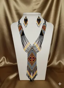 BEST SALE TRENDY Handmade Seed <b>Bead</b> Necklace with Earrings: Boho American Style jewellery <b>Set</b> FOR GIFT, WEDDING , ANNIVERSARY - Product Image 1