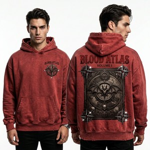 Custom Vintage Wash Pink Hoodie Men Oversized Streetwear Acid Washed Heavyweight Fleece Pullover Vampire Graphic Printed Hoodies - Product Image 6