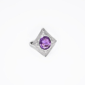 Natural Amethyst Rhombus <b>Ring</b> 925 Solid Sterling Silver Boho Gemstone <b>Statement</b> <b>Ring</b> Gift for Women - Product Image 5